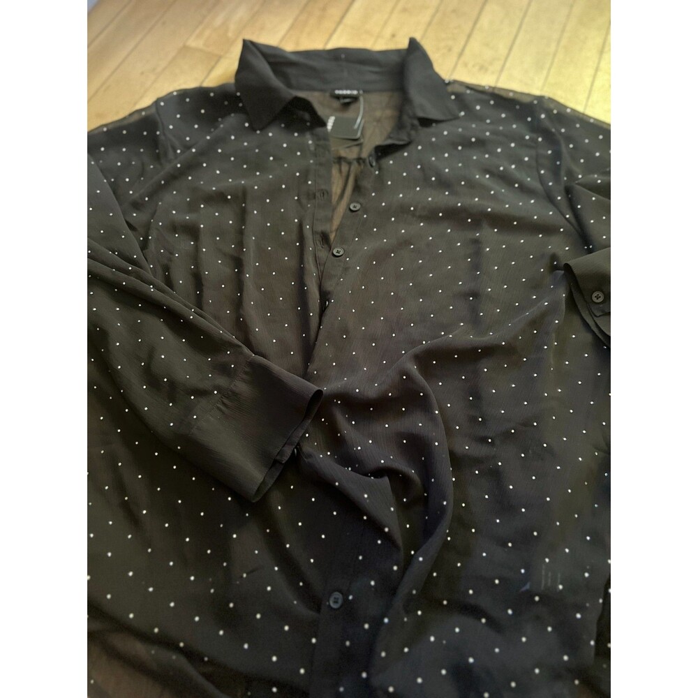 NEW Torrid Blouse Shirt Button Front Black Sheer Sequins Long Sleeve Top size 3